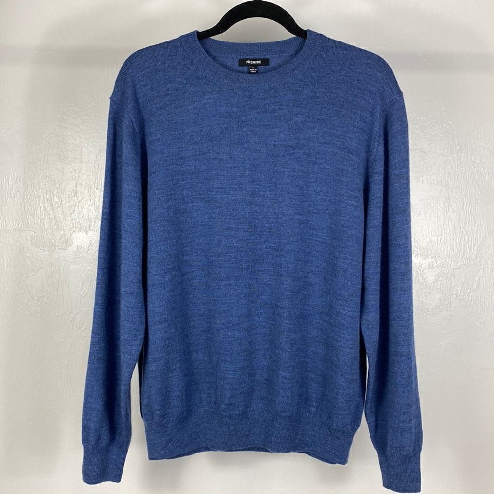 Premise 100% merino wool blue heather pullover sweater size L
